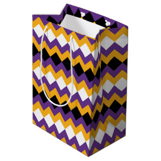 Sac Cadeau Moyen Jaune, violet, noir et blanc Zigzag Chevron