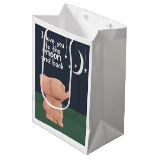 Sac Cadeau Moyen Je t'aime sur la lune et derrière deux mignons our