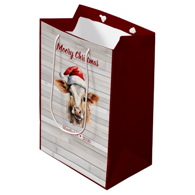 Sac Cadeau Moyen Jersey Cow Barn Wood "Moory Christmas" (Devant Angle)