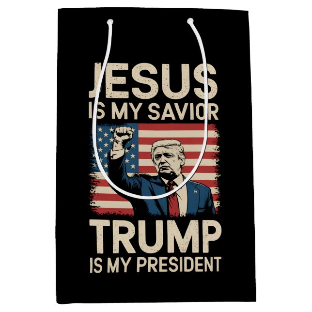 Sac Cadeau Moyen Jésus est mon sauveur Trump est mon président 47 U (Devant)