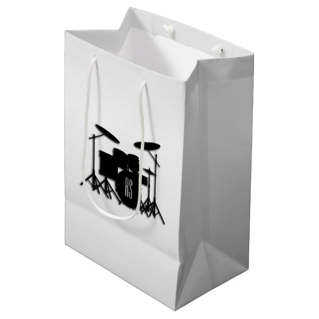 Sac Cadeau Moyen Jeu de tambour Monogramme Argent (Devant Angle)