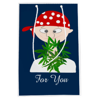 Sac Cadeau Moyen Jeune homme avec bouquet de mauvaises herbes Perso