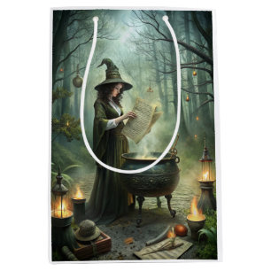 Sac Cadeau Moyen Jeune sorcière dans un rituel de forêt mystique