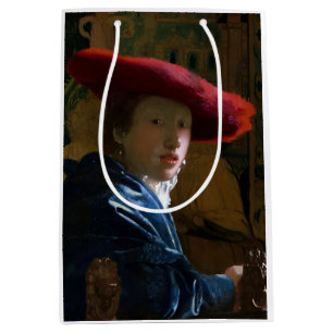 Sac Cadeau Moyen Johannes Vermeer - Fille avec un Casquette rouge