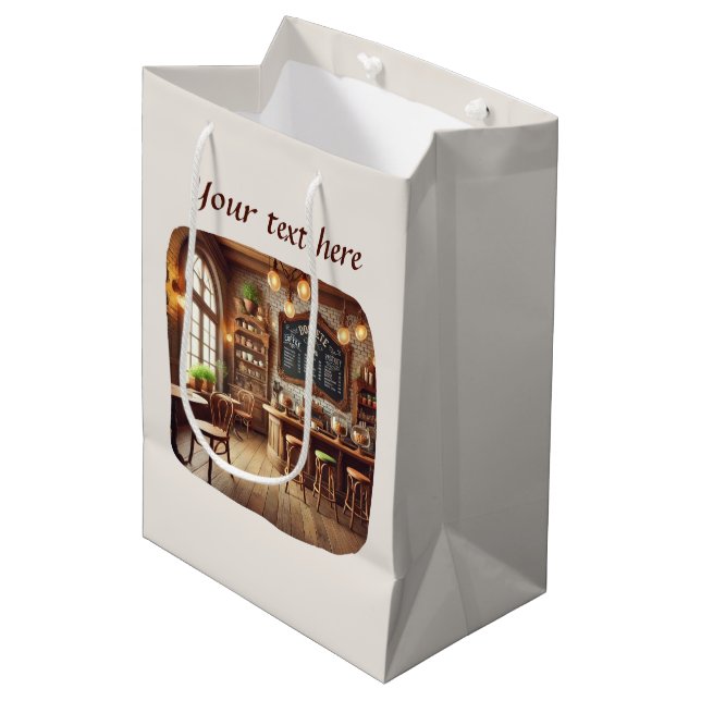 Sac Cadeau Moyen Joli ajoutez votre texte café boutique  (Devant Angle)