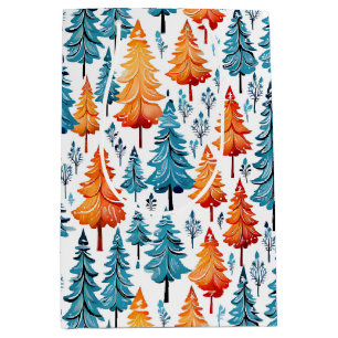 Sac Cadeau Moyen Joli Aquarelle Arbres de Noël