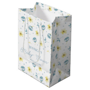 Sac Cadeau Moyen Joli Baby shower Floral bleu jaune