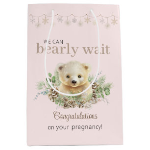 Sac Cadeau Moyen Joli Baby shower Rose d'hiver Nous Pouvons Attendr
