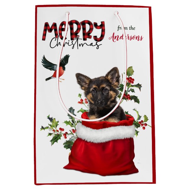 Sac Cadeau Moyen Joli berger allemand Chien chiot Noël (Devant)