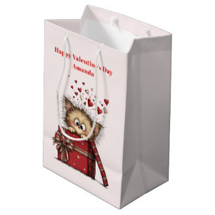Sac Cadeau Moyen Joli chaton de dessin animé avec des cœurs pour la