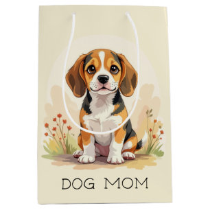 Sac Cadeau Moyen Joli chiot Beagle tricolore noir, fauve et blanc