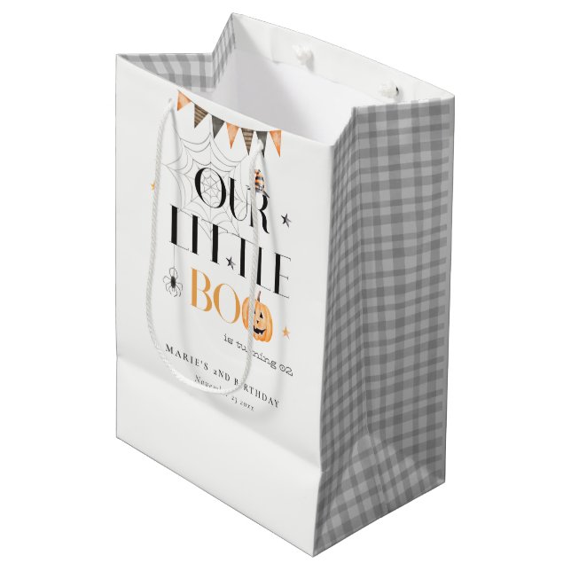Sac Cadeau Moyen Joli Citrouille Halloween Little Boo Anniversaire  (Devant Angle)