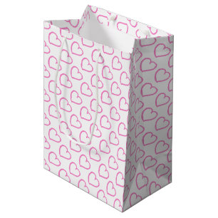 Sac Cadeau Moyen Joli coeur dessiné à la main design rose sur blanc