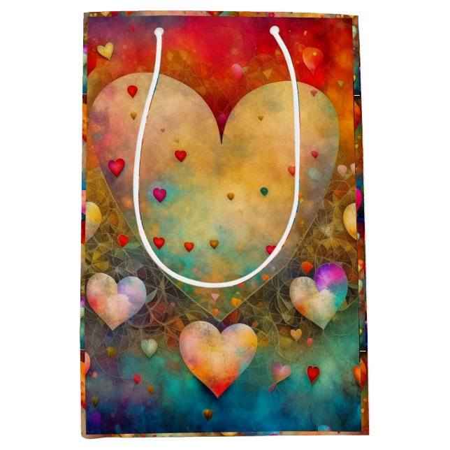 Sac Cadeau Moyen Joli coeur Vintage Saint Valentin (Devant)