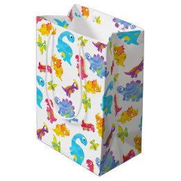 Sac Cadeau Moyen Joli coloré drôle Unisex blanc bébé Dinosaur