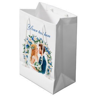 Sac Cadeau Moyen Joli couple de mariage bleu personnalisable