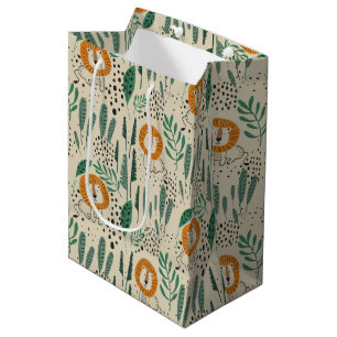 Sac Cadeau Moyen Joli Doodle Lion Jungle Rainforest Motif