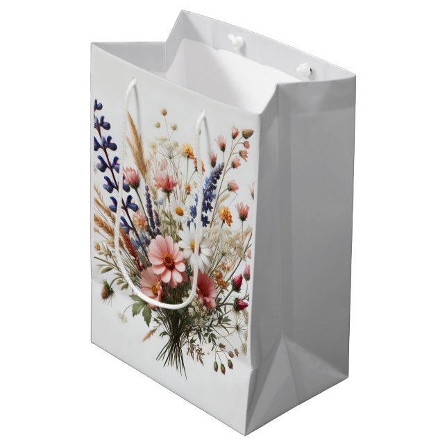 Sac Cadeau Moyen Joli Fleur sauvage violet et rose (Devant Angle)