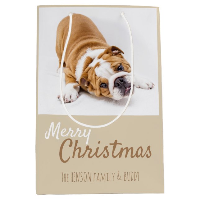 Sac Cadeau Moyen Joli Français Bulldog Puppy Photo Noël (Devant)