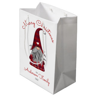 Sac Cadeau Moyen Joli Gnome de Noël Personnalisé Rustique