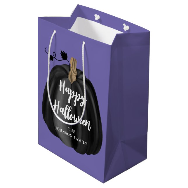 Sac Cadeau Moyen Joli Halloween Citrouille de script mou violet (Dos Angle)