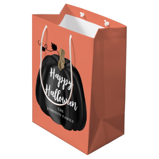 Sac Cadeau Moyen Joli Halloween Orange Citrouille Script (Dos Angle)
