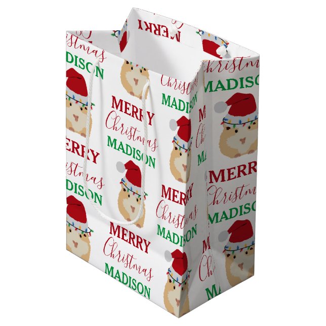 Sac Cadeau Moyen Joli Hamster de Noël Funny Animal Nom personnalisé (Devant Angle)