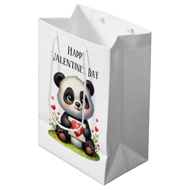 Sac Cadeau Moyen Joli Joyeux Saint-Valentin Ours Panda  (Devant Angle)