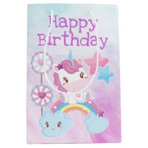 Sac Cadeau Moyen Joli Kawaii Rêve Licorne Arc-en-ciel Anniversaire