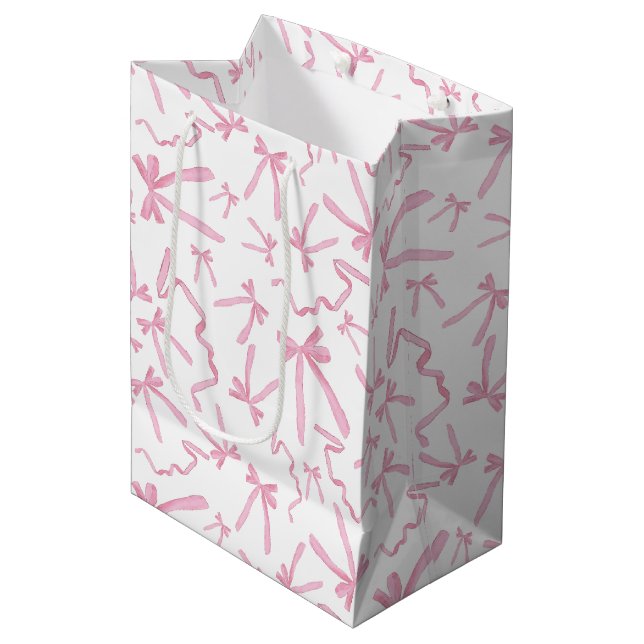 Sac Cadeau Moyen Joli mignon ruban rose arête Motif Swag (Devant Angle)