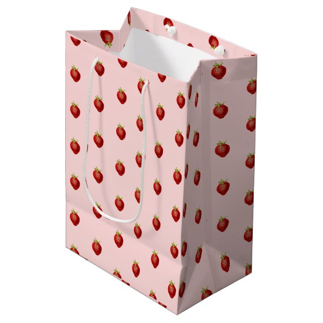 Sac Cadeau Moyen Joli motif de fraise girly sur fond rose  (Devant Angle)