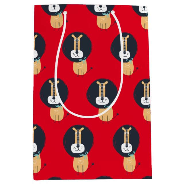 Sac Cadeau Moyen Joli Motif Lion scandinave (Devant)