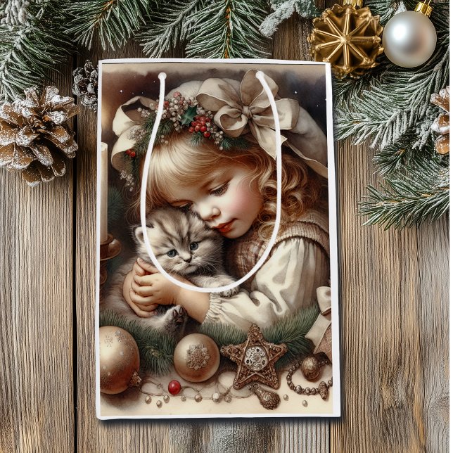 Sac Cadeau Moyen Joli Noël Cudtly Kitten (Créateur téléchargé)