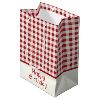 Sac Cadeau Moyen Joli nœud à carreaux rouge et crème