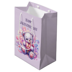 Sac Cadeau Moyen Joli ours joyeux pour la Saint-Valentin