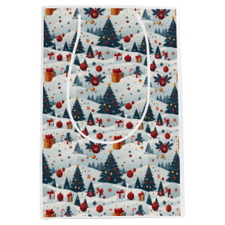 Sac Cadeau Moyen Joli papier cadeau à motif de sapins de Noël