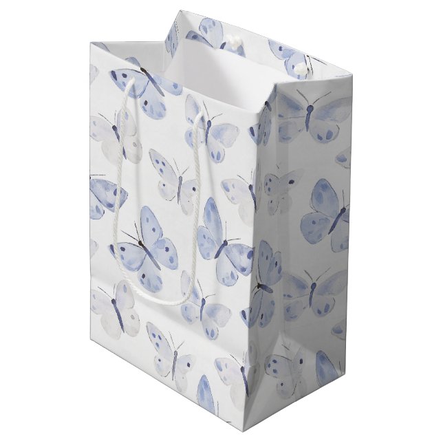 Sac Cadeau Moyen Joli Papillons blancs violets Anniversaire (Devant Angle)
