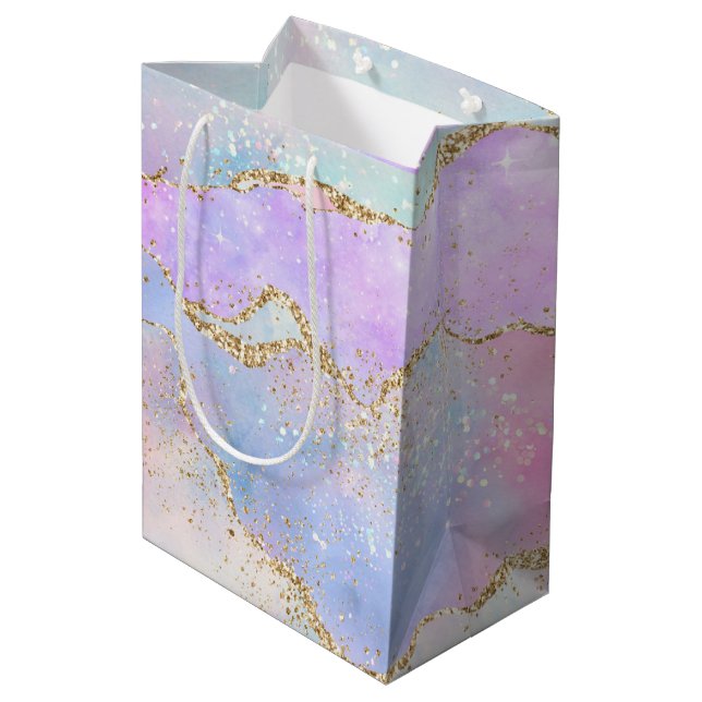Sac Cadeau Moyen Joli Pastel Agate | Aquarelle de la veine Parties  (Dos Angle)