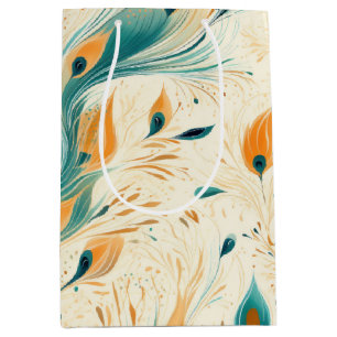 Sac Cadeau Moyen Joli Peacock à la crème orange Turquoise