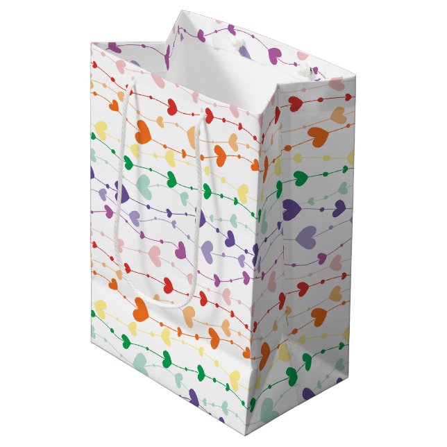 Sac Cadeau Moyen Joli Rainbow Hearts Enfants Motifs (Devant Angle)