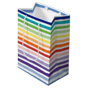 Sac Cadeau Moyen Joli Rainbow Stripe Motif Anniversaire