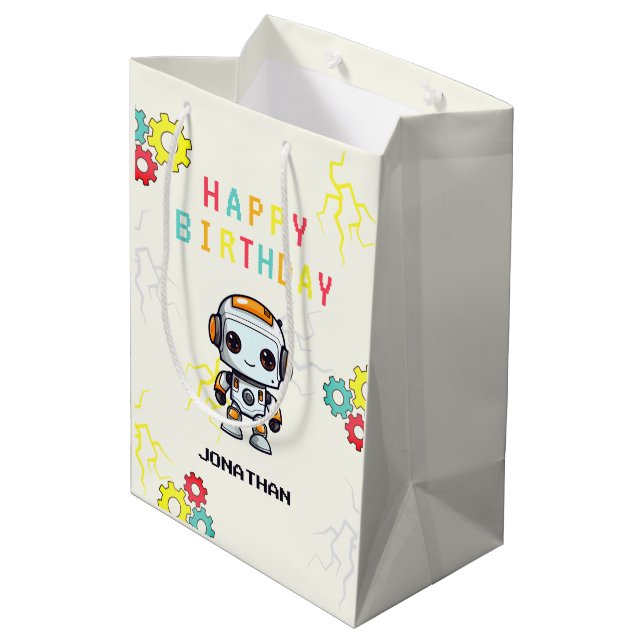 Sac Cadeau Moyen Joli Robot Boy Anniversaire Cadeau (Dos Angle)