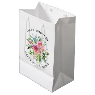 Sac Cadeau Moyen Joli rose Peony Floral 60e anniversaire
