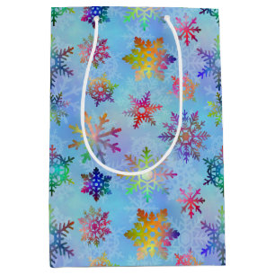 Sac Cadeau Moyen Joli Snowflakes coloré Motif de Noël