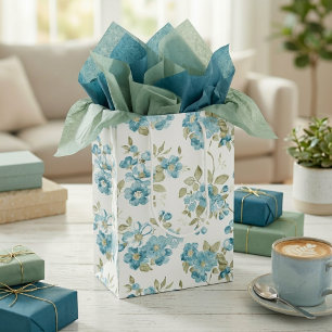 Sac Cadeau Moyen Joli vert olive aqua turquoise floral aquarelle