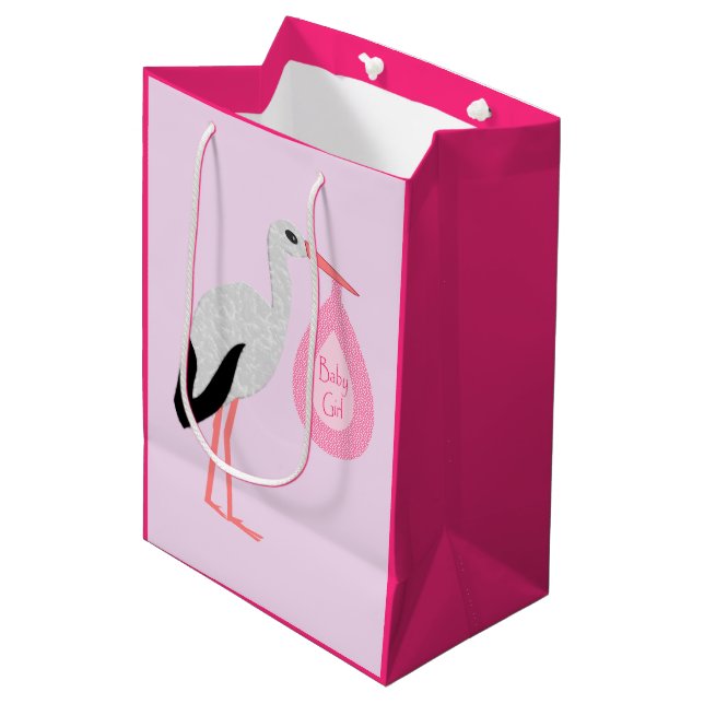 Sac Cadeau Moyen Jolie chatte rose bébé fille Stork (Devant Angle)