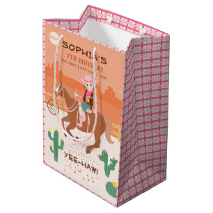 Sac Cadeau Moyen Jolie Cowgirl et cheval fête d'anniversaire