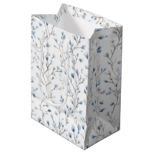 Sac Cadeau Moyen Jolie décoration florale bleue et blanche pour une