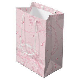 Sac Cadeau Moyen Jolie Fard Rose Élégant Perles Mariage