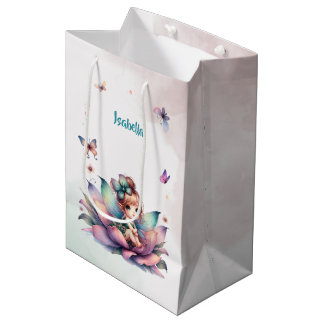 Sac Cadeau Moyen Jolie fée assise à l'intérieur d'une fleur